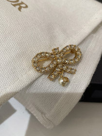 Dior full diamond bow hanging bead brooch-3954